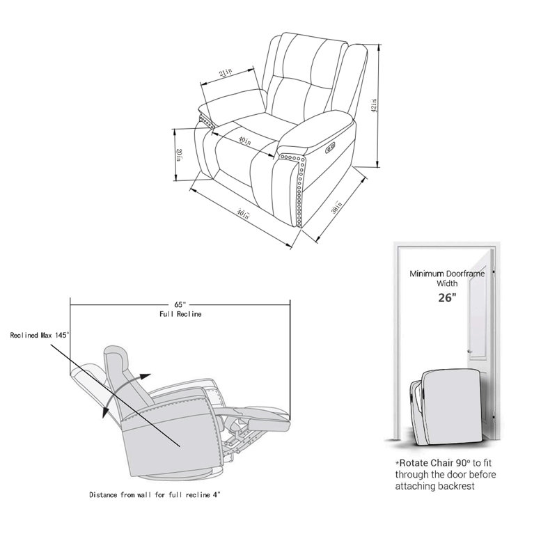 Bonzy Home 41" Wide Vintage Vegan Leather Dual Motor Power Recliner